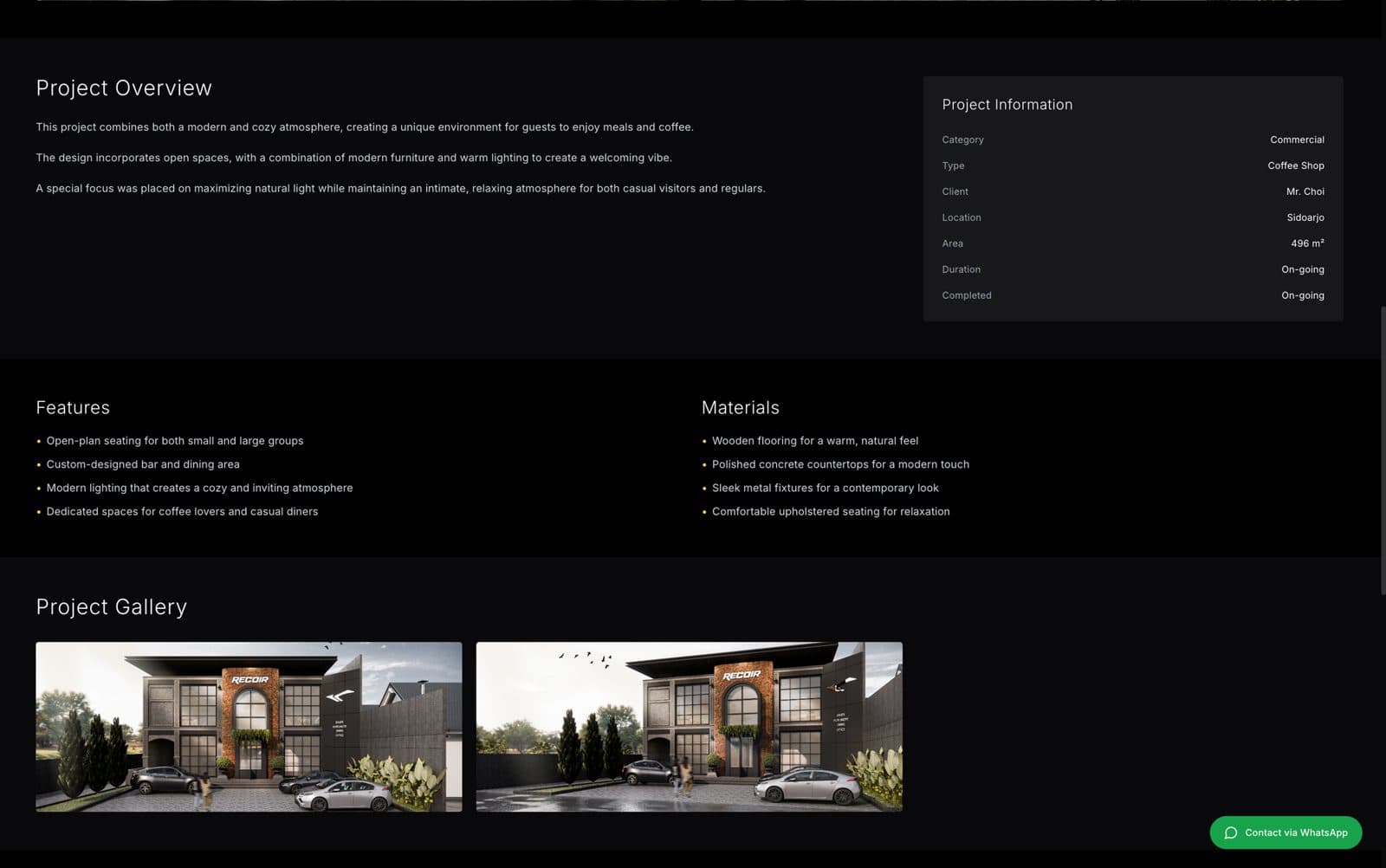 Woodyork project detail page with information, features, and materials