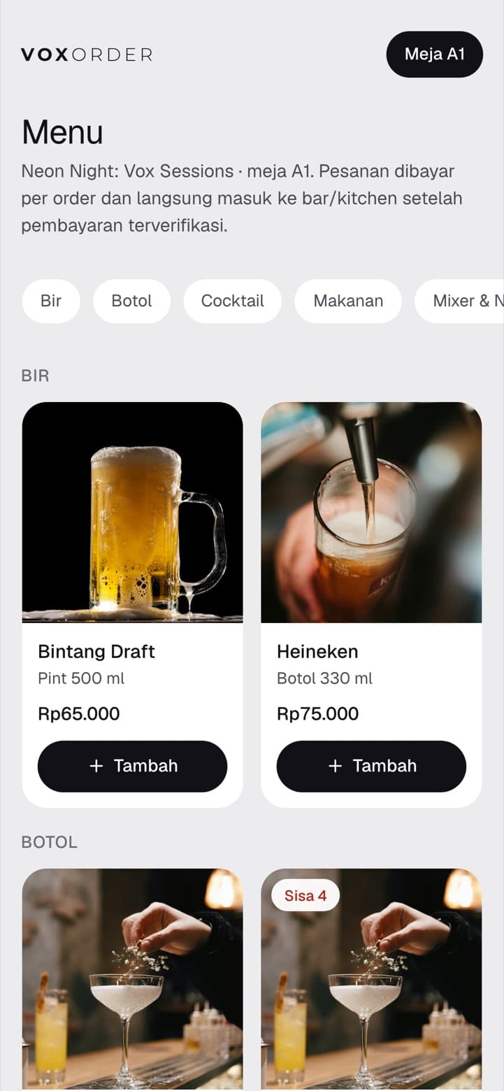 VOXORDER Guest screen: Order from the table QR